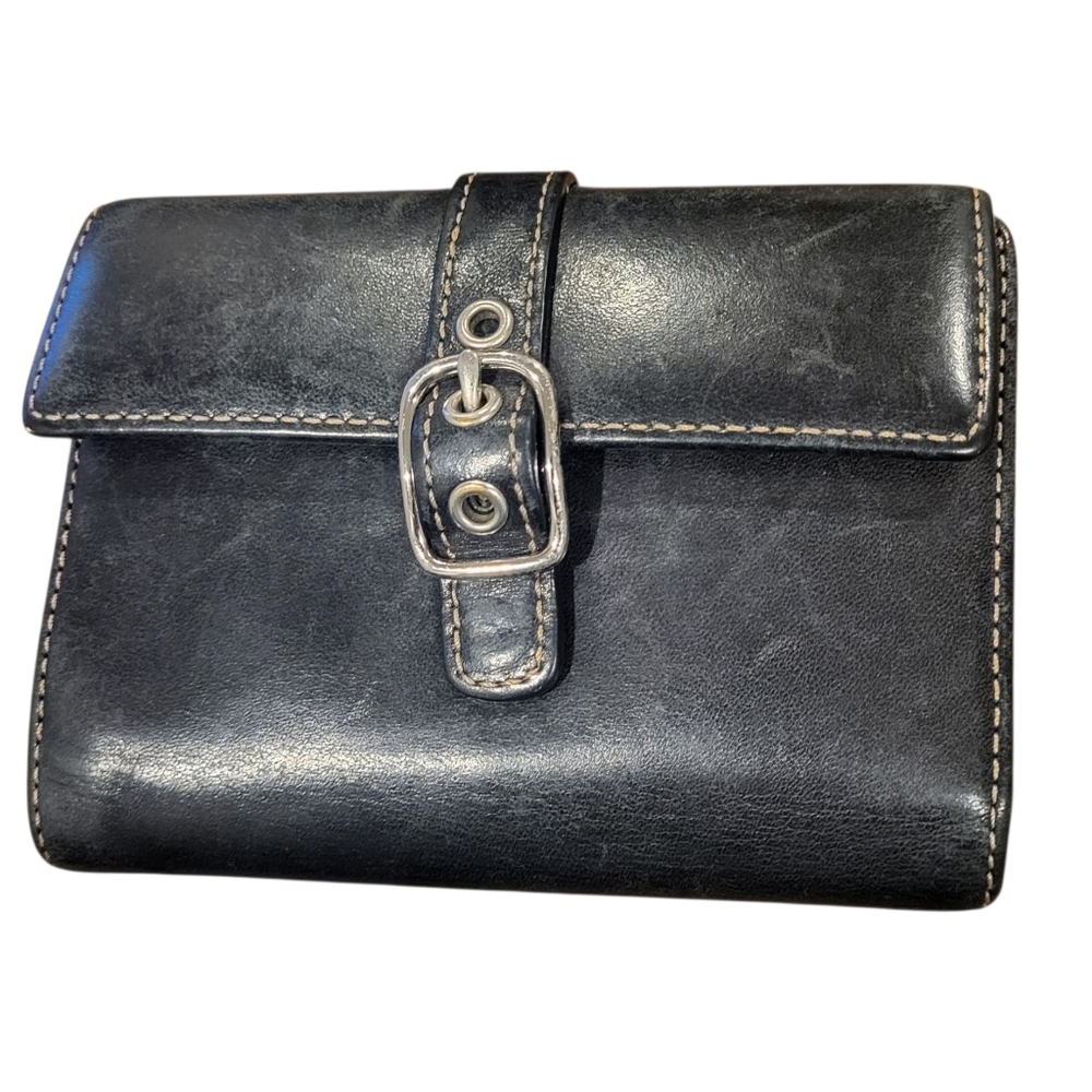 Coach Black Leather Wallet with Silver Buckle